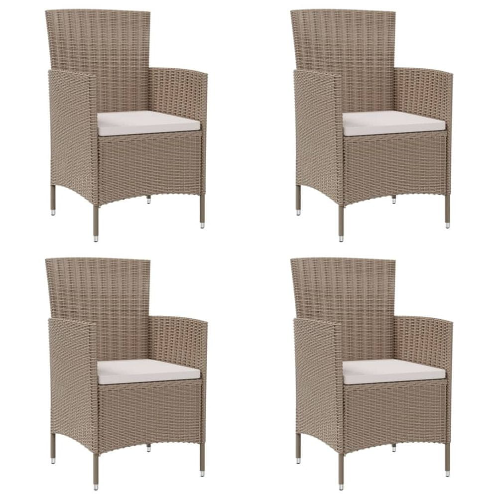 Vidaxl Záhradné stoličky s podložkami 4 ks, polyratan, béžové